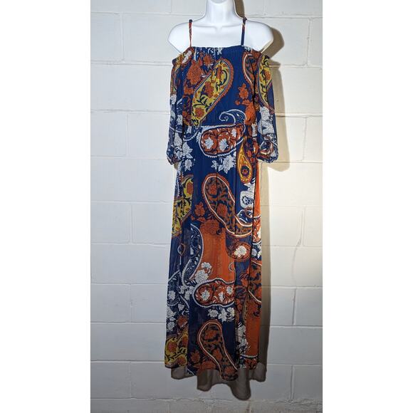 Rue21 Dresses & Skirts - Rue21 Paisley Maxi Dress Off Shoulder Spaghetti Strap Long Sleeve Sheer Small